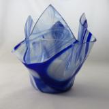 VO2418 - Blue & White Streaky Baroque Lotus Votive Holder