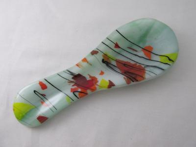 SR12181  - Lt. Green and White Steaky with "Autumn" Collage Small Spoon Rest