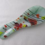 SR12181  - Lt. Green and White Steaky with "Autumn" Collage Small Spoon Rest