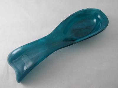 SR12178 - Peacock Blue/White Streaky with Clear Large Spoon Rest