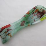 SR12188 - Lt. Green and White Steaky with "Autumn" Collage Large Spoon Rest