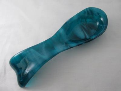 SR12177 - Peacock Blue/White Streaky with Clear Large Spoon Rest