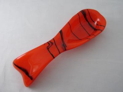 SR12175 -  Orange with Black Streamers Large Spoon Rest