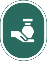 Icon of a hand holding a vase on a green background.