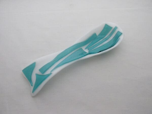 White with Abstract Lt. Aquamarine Large Spoon Rest - Image 2