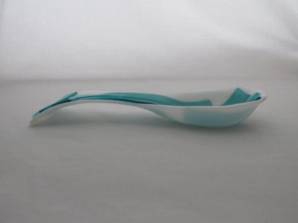 White with Abstract Lt. Aquamarine Large Spoon Rest - Image 3