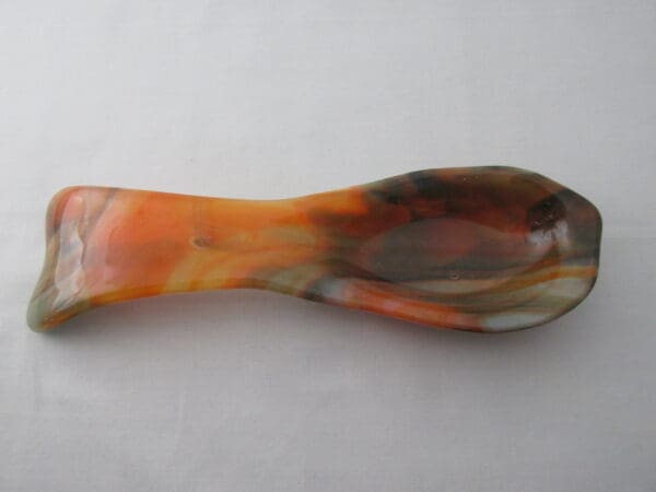 Deep Forest Green & Orange Streaky Large Spoon Rest - Image 2