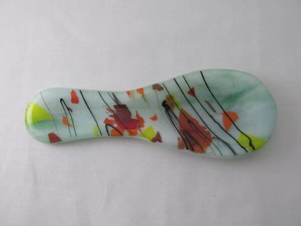 Lt. Green and White Steaky with "Autumn" Collage Small Spoon Rest - Image 2