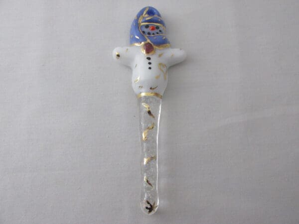 Small Snowman Ornament - Periwinkle Blue/Plum - Image 2