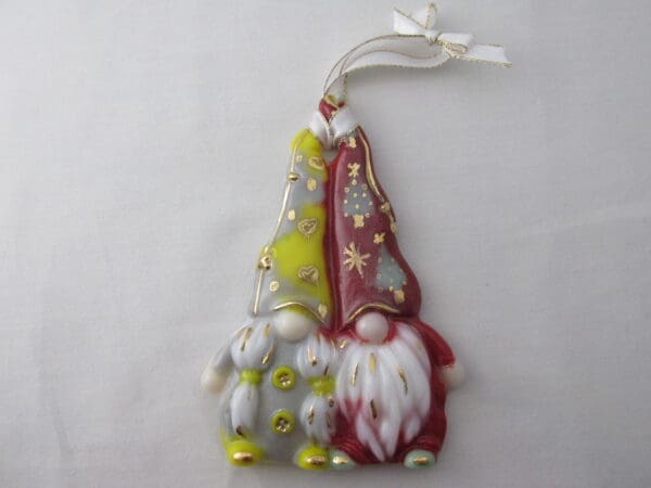 Silver & Gold /Red Gnome Couple Christmas Tree Ornament - Image 2