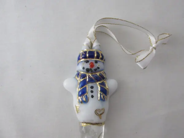 Tassel Scarf Snowman Ornament - Carribbean Blue Streaky - Image 3