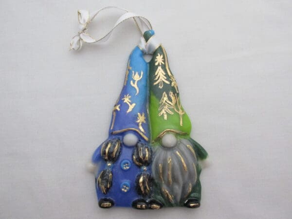 Blue & Green Gnome Couple Christmas Tree Ornament - Image 2