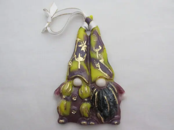 Purple & Gold "Viking" Gnome Couple Christmas Tree Ornament - Image 2