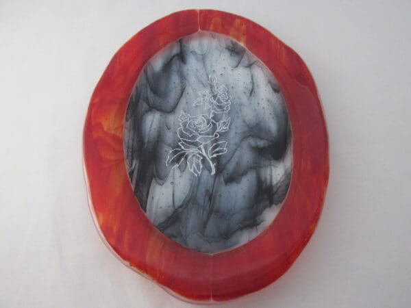 Red & Black Wispy with Silver Rose Oval Platter - Image 3