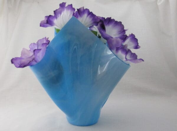 Sky Blue & White Streaky Centerpiece Vase - Image 3