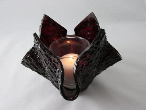 Red Granite Ripple Lotus Votive Holder - Image 4