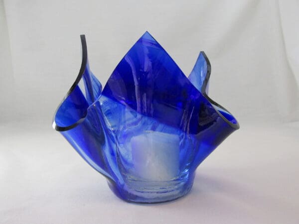 Cobalt Blue Baroque Lotus Votive Holder - Image 2