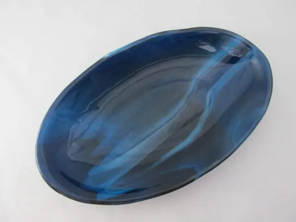 Copper Blue & White Streaky Oval Serving Dish