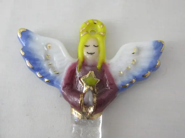 Angel Ornament - Blond Hair, Blue Wings