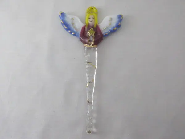 Angel Ornament - Blond Hair, Blue Wings - Image 2