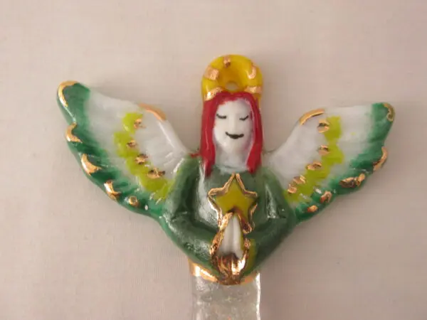 Angel Ornament - Red Hair, Green Wings