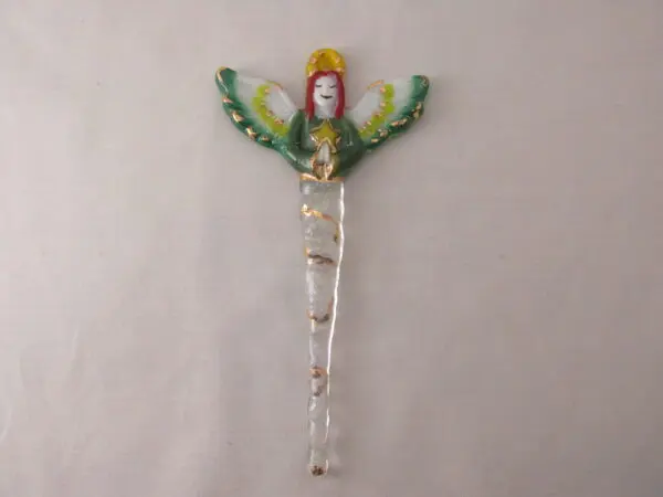 Angel Ornament - Red Hair, Green Wings - Image 3