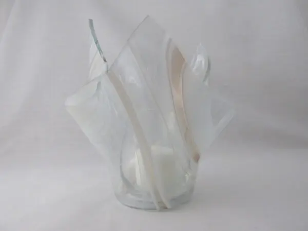 Champagne Pink & White Streaky Tall Votive Holder