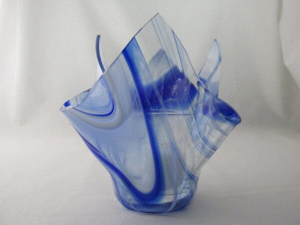 Blue & White Streaky Baroque Tall Votive Holder