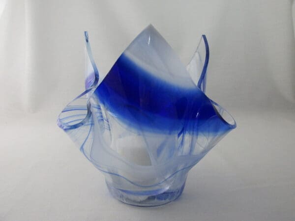 Blue & White Streaky Baroque Tall Votive Holder - Image 2