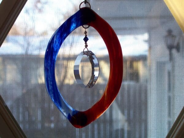 Red & Blue Oval sun catcher with Infinity Crystal - Image 2