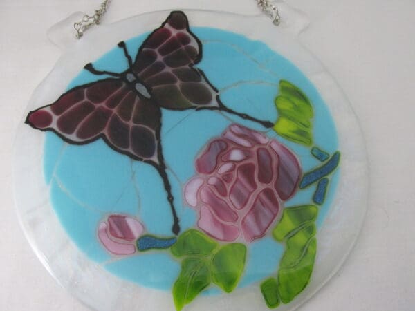 "Stained Glass" Butterfly over Peonies Wall Sculpture - Image 2