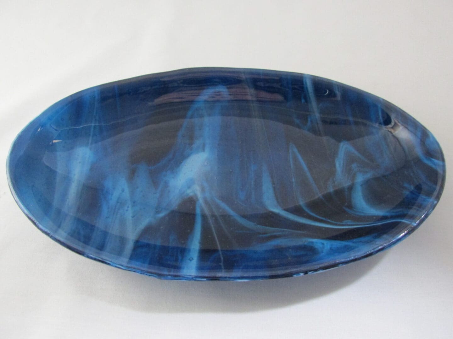 swirled blue oval ceramic platter