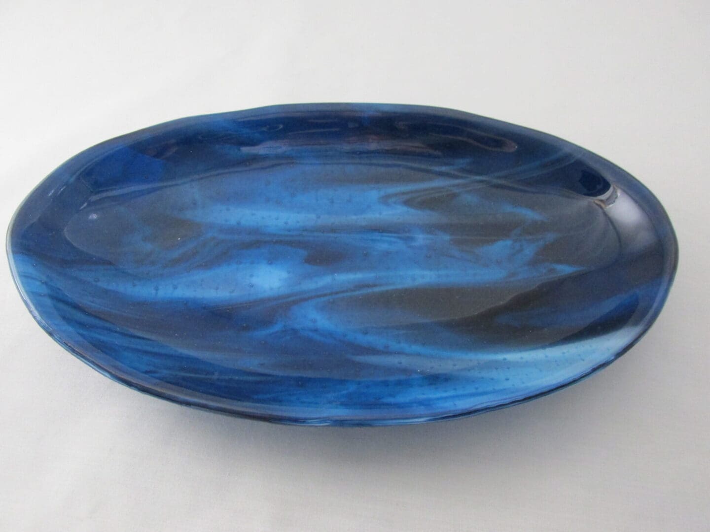 Oval blue marbled decorative platter