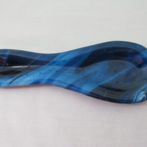 Blue glass spoon rest with swirl pattern
