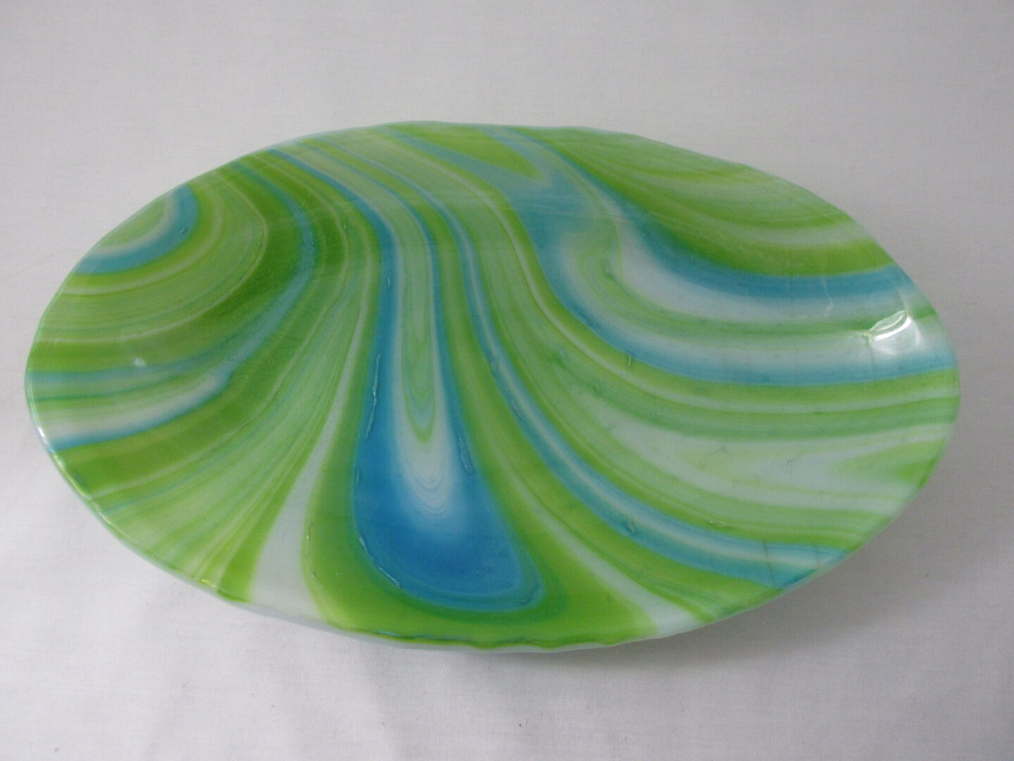 Handmade marbled green blue glass bowl