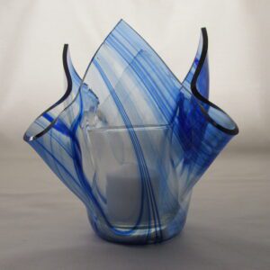 Blue swirled glass candle holder