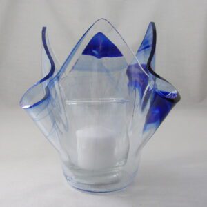 Ruffled blue and clear glass vase
