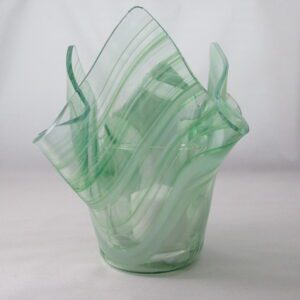 Green swirled hand-blown glass vase